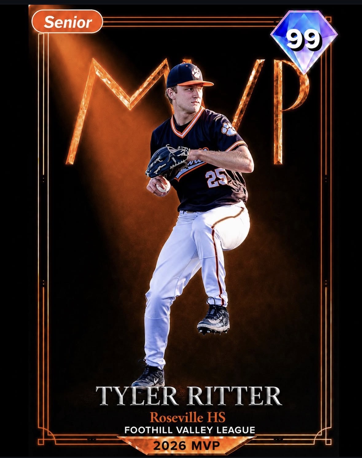 Tyler Ritter pitching — Roseville High School, 2026 Foothill Valley League MVP